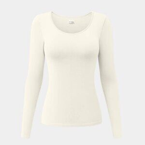 Beige - OQQ Women's Cream Long Sleeve Tops - Large